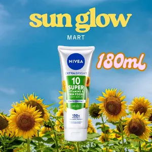 NIVEA Body Serum Extra Bright 10 Super Vitamins Youth Protect SPF 15 180ml - Handbody lotion mencerahkan kulit kusam glowing brightening skinbarrier bodycare terlihat muda - 150x Vitamin C, Collagen, Anti oksidan, Pelembab badan tone up