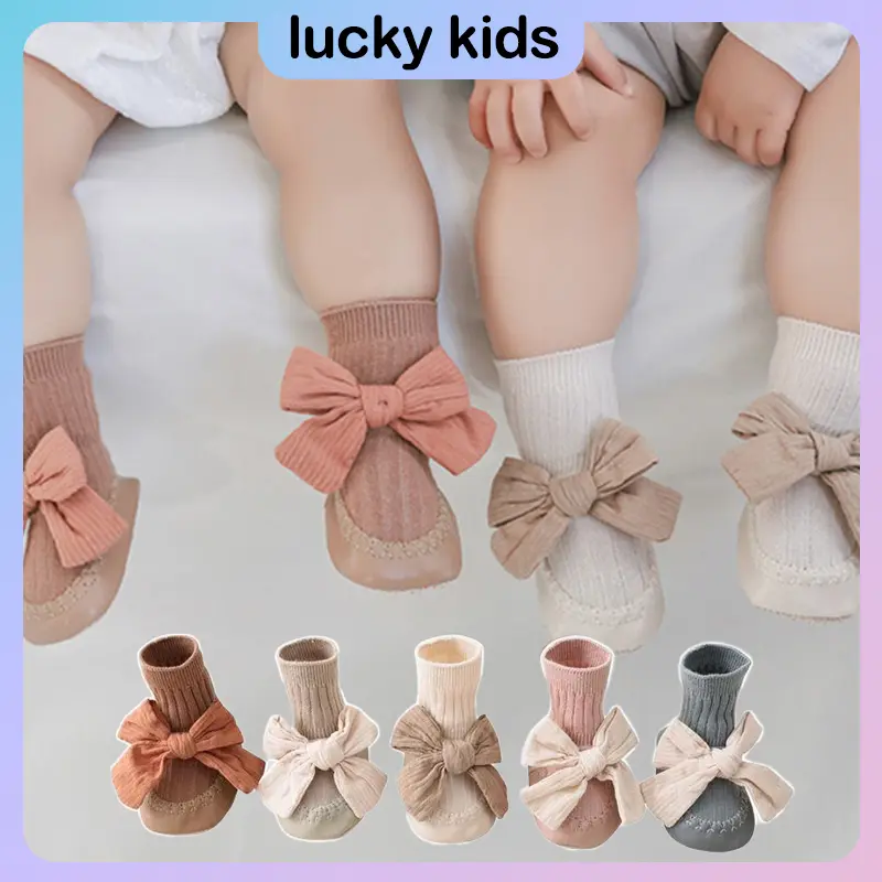 Cute bow cartoon socks shoes low top floor socks for babies toddlers Girls adhesive socks indoor walking anti slip shoes