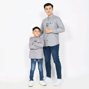 BOY MOM Silver Panjang Cigaret Couple Kemeja Polos Lengan Panjang Couple Ayah Dan Anak Bahan Katun Cigaret