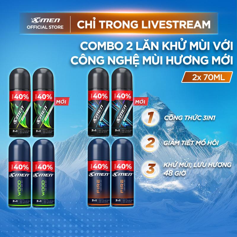 [TĂNG 40% DUNG TÍCH] Combo 2 Lăn khử mùi Xmen 70ml/chai Amazon Hunt/Vegas Delight/Wood/Fire - Mùi hương nam tính trầm ấm