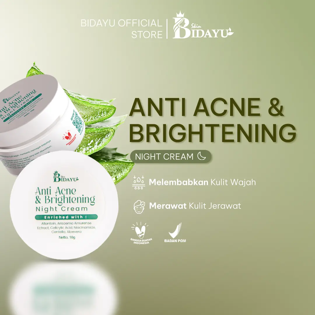 Anti Acne & Brightening Night Cream – Repair & Calm with Niacinamide, Centella & Ceramide – membantu regenerasi kulit, mengurangi jerawat, dan memperbaiki skin barrier