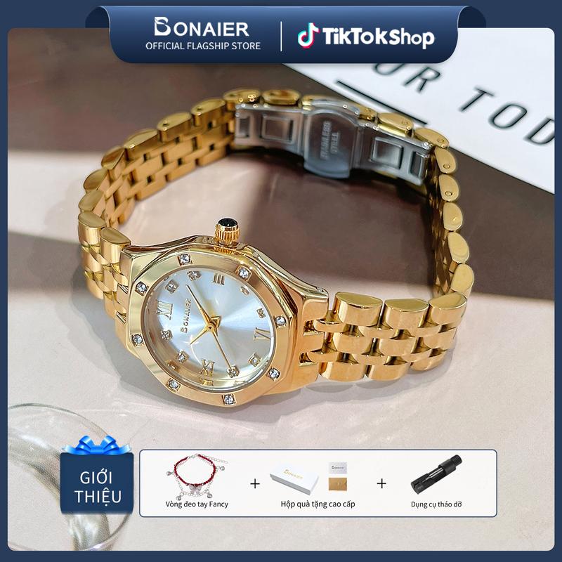 Đồng Hồ Đeo Tay Sang Trọng, BONAIER, Dành Cho Nữ, Không Thấm Nước, Thép Không Gỉ, Phong Cách Thể Thao Và Đi Chơi Hợp Xu hướng, Thạch Anh Cổ Điển, B0297-4, Phổ Biến