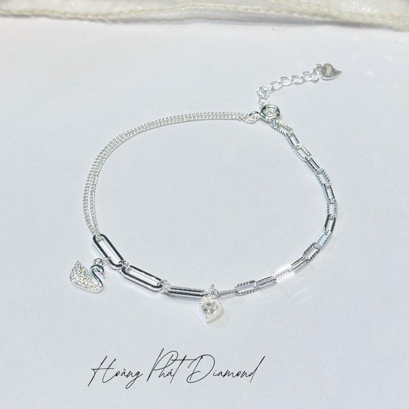 [ Hoàng Phát ] Phụ Kiện Lắc Tay Bạc Ý 925 Dây Cong Đôi Phối Mắc Xích Tòn Ten Thiên Nga, Trái Tim (LT140) KHÔNG XI KIM