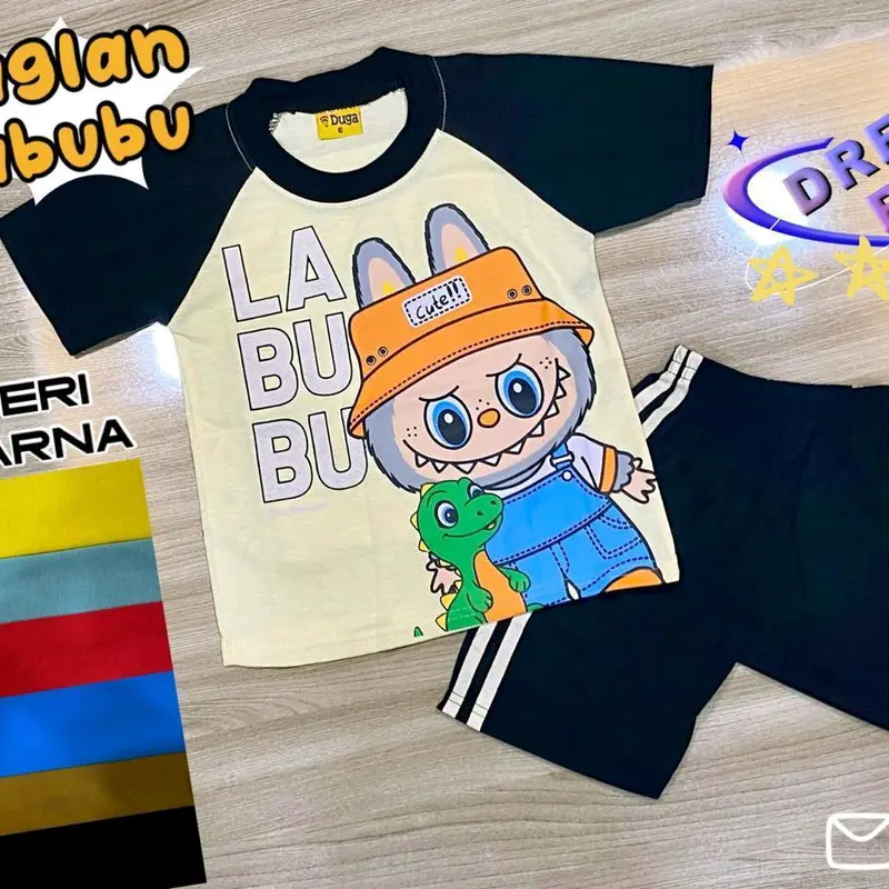 Setelan Labubu Viral Terbaru Anak Laki Laki usia 2-10 Tahun Baju Stelan Cowok labubu Katun 3