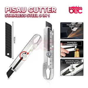 [BEC] Pisau Cutter Stainless Steel 9in1 Multifungsi | Pengencang Mur / Skrup | Pembuka Tutup Botol | Penggaris Kater Tajam