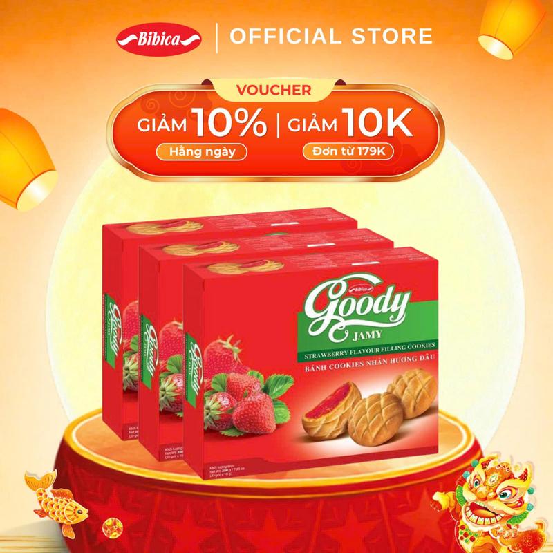 Combo 3 Hộp Bánh Goody Jamy Nhân Mứt Dâu, Nho, Cam Bibica 200g