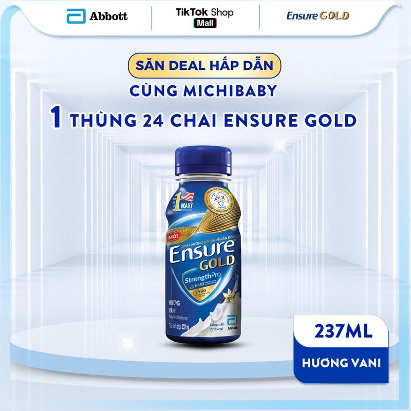 [DEAL MICHI BABY] 1 THÙNG 24 CHAI SỮA ENSURE GOLD DẠNG LỎNG HƯƠNG VANI 237ML
