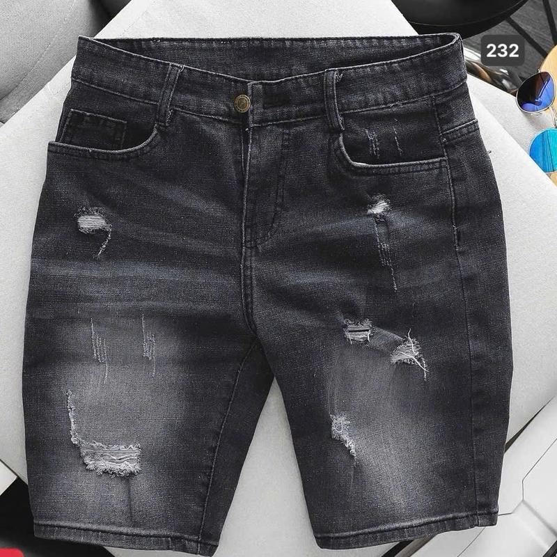 Quần short jean nam 232 đen xám rách quần sọt jean nam màu đen xám rách quần đùi jean quần nam ngắn quần rin nam ngắn co giãn size 45 - 75kg Menswear Có Túi