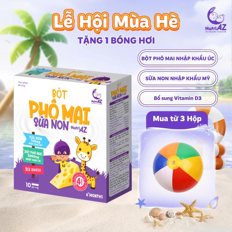[Hộp 10 gói] Hộp Cheese Tách Muối Sữa Non NutriAZ Dạng Bột Hỗ Trợ Phát Triển Chiều Cao Cho Bé Ăn Dặm - Nhập khẩu Úc và Mỹ - Voi