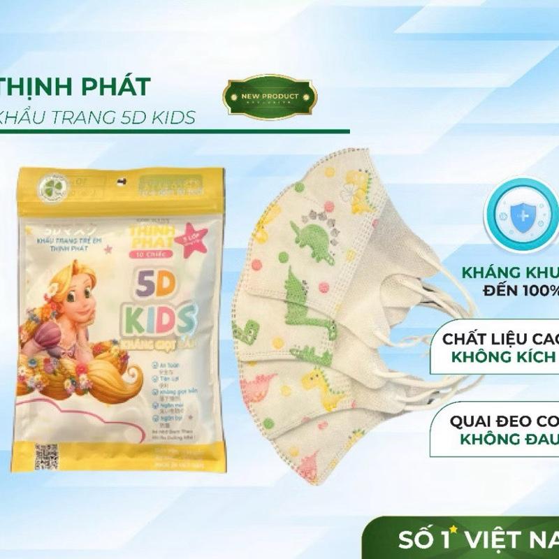 Combo 100 Khẩu Trang Trẻ Em Thịnh Phát 5D Ôm Mặt An Toàn Thông Thoáng Lọc Bụi Mịn Chống Tia UV
