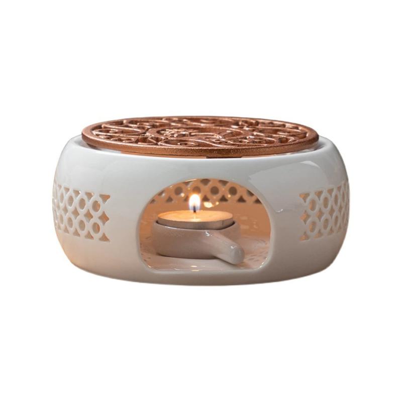 Product Introduction of Teapot Warmer Porcelain Tea Light Heater Tea Light Oven Without Electricity Candles Heating Oven White Teapot Heater Winter Tea Warmer for Home Tea House (with Spoon + Lid) 1