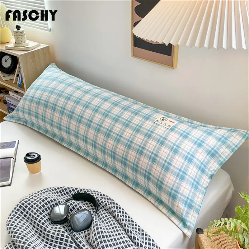 FASCHY Vải lanh cotton Vỏ gối dài, Vỏ gối kẻ sọc, Vỏ gối đôi thoáng khí, Kéo dài vỏ gối 0