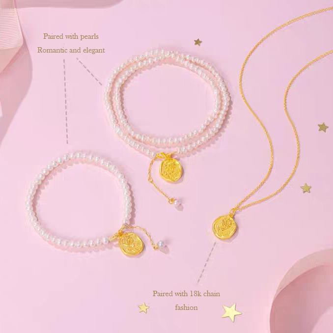 【Chow Tai Seng】18K Au750 Gold Rose Flower & Abacus Hot-selling Daily Fashion Pendant Necklace (with gift chain) 5