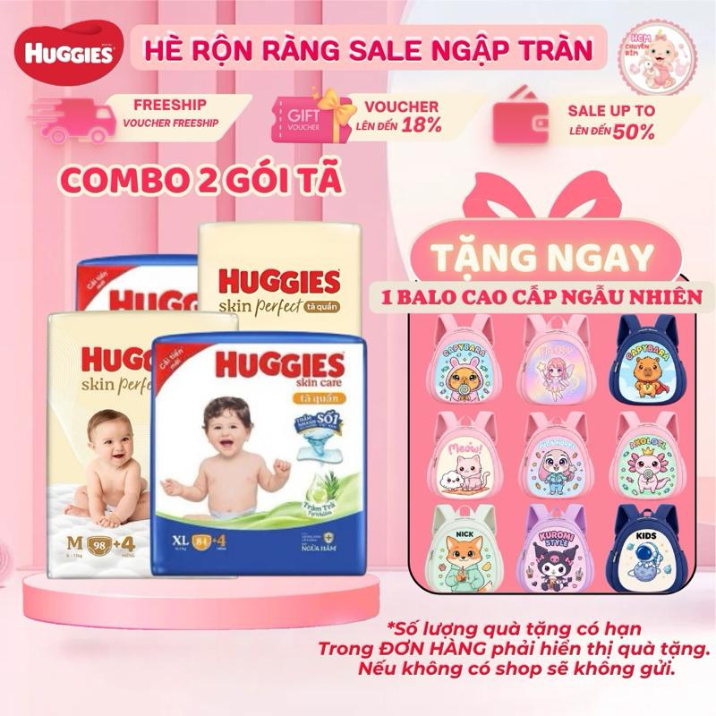 COMBO 2 GÓI TÃ QUẦN HUGGIES MEGAJUMBO SKINCARE/SKINPERFECT Size M106/L104/XL88/XXL80 MIẾNG