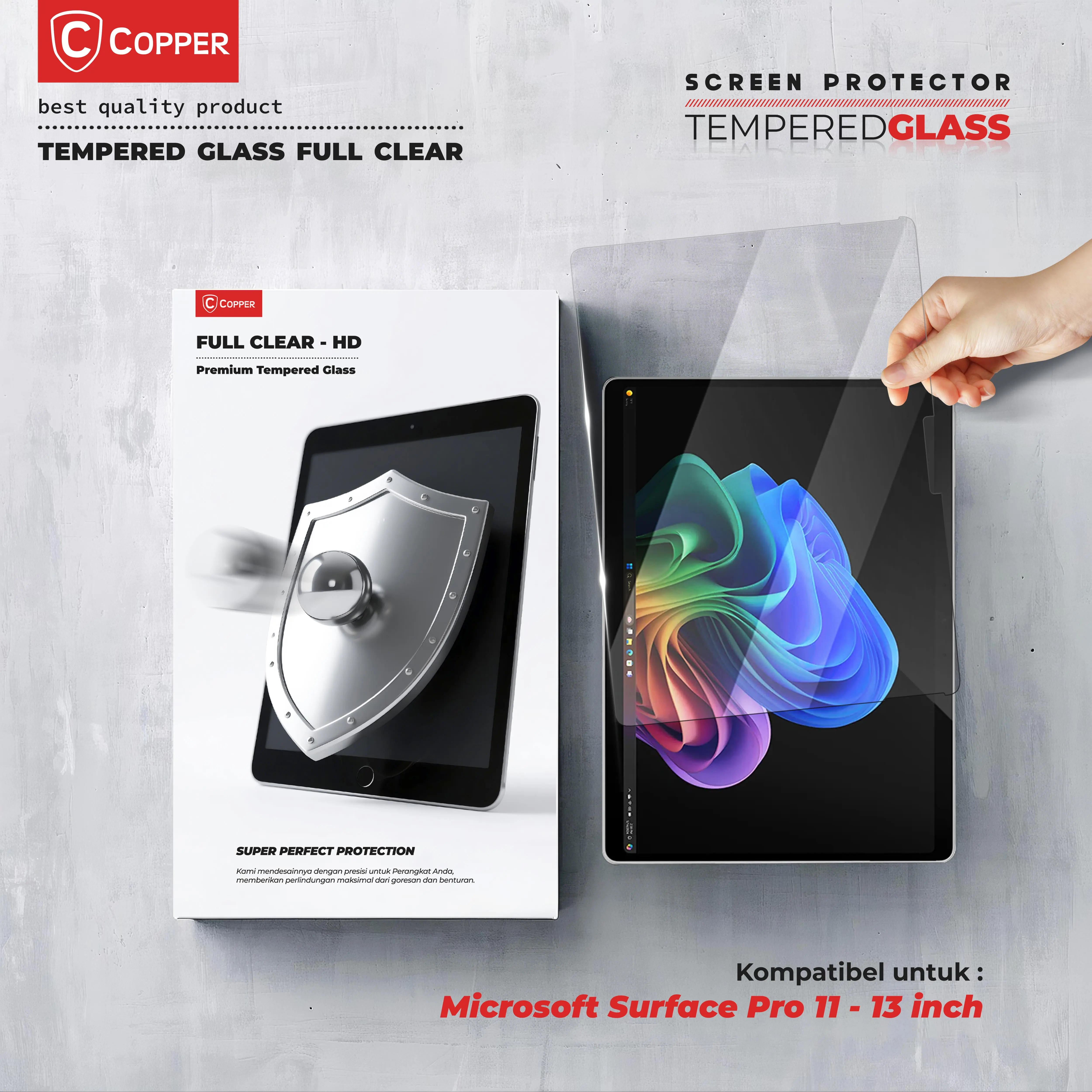 COPPER TG FULL CLEAR Tablet Kompatible Untuk - Microsoft Surface Pro 11 / 13" - COPPER Tempered Glass Anti Gores Layar Premium Clear