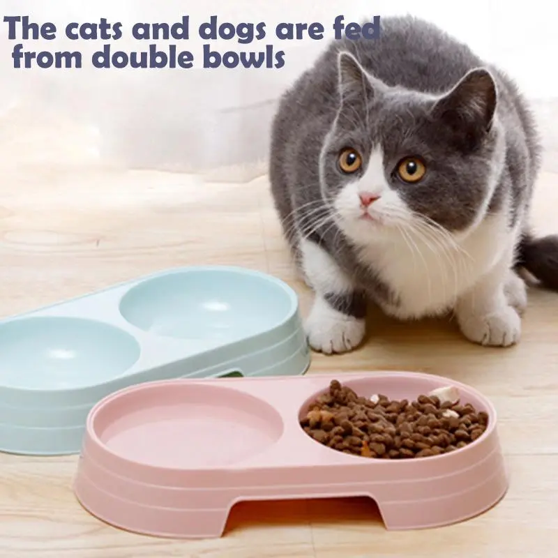 Macaron Pet Double Bowl Plastic Kitten Dog Food Drinking Tray Feeder Cat Feeding Pet Supplies Accessories