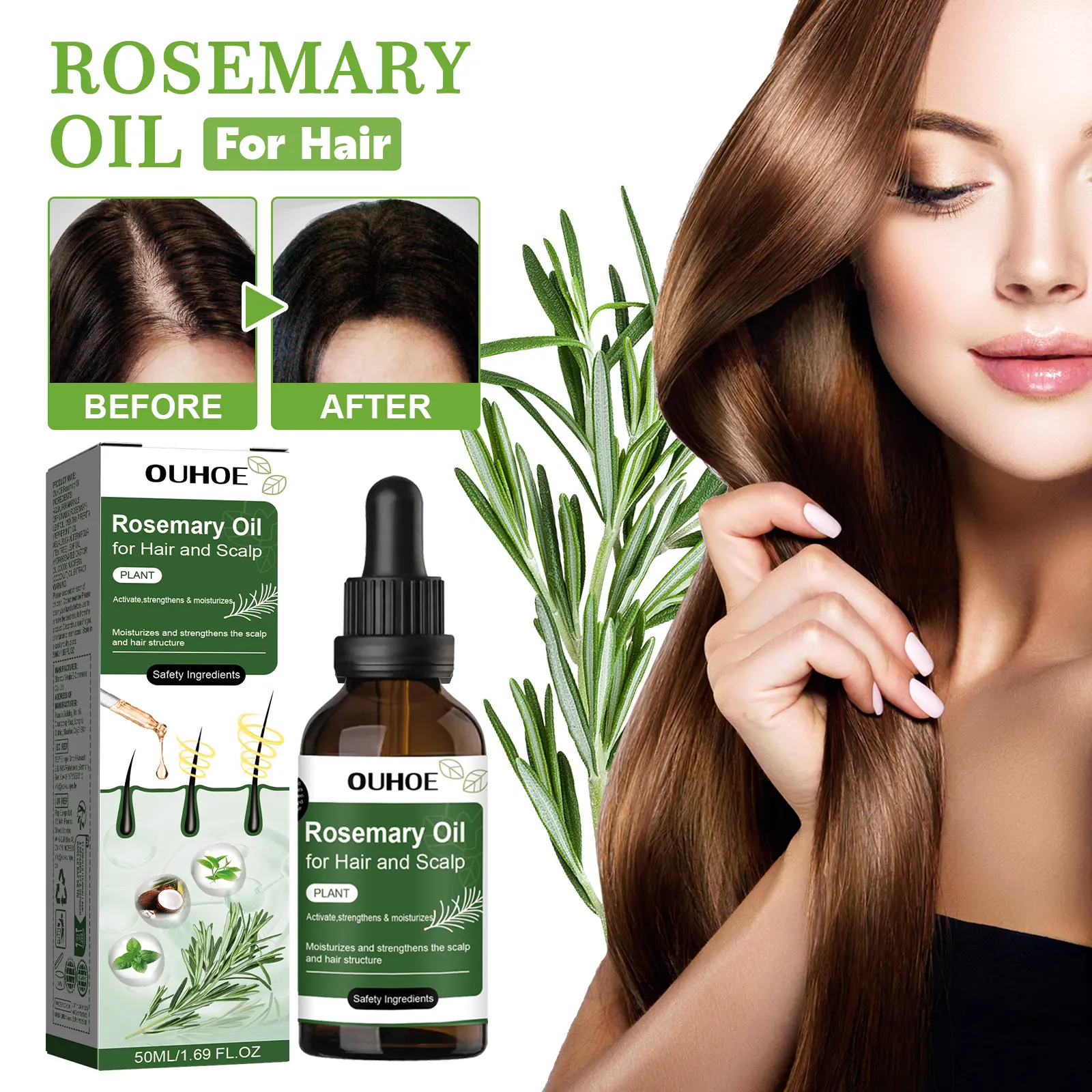OUHOE Rosemary Oil Hair Growth Oil Minyak Penumbuh Rambut 50ml