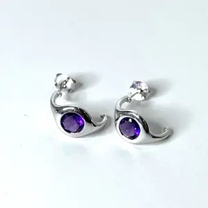 Gemarae Amethyst Meadow Earrings | Natural Gemstone Anting Silver 925 Rhodium Plated | Batu Permata Asli