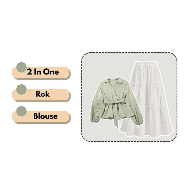 Set Baju Oary Blouse Sage + Rok Ruffle Panjang + Pasmina Ceruty Baby Doll Mauve untuk Wanita Modern | BS47- Crepe, Cantik 3