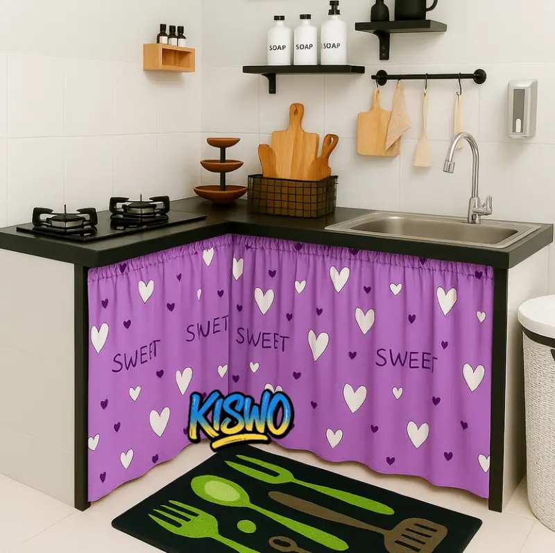 Gorden Hordeng Kolong Dapur Meja Katun Lebar 100 cm x Tinggi 70 cm Bonus Tali - Curtain Kain A001 5