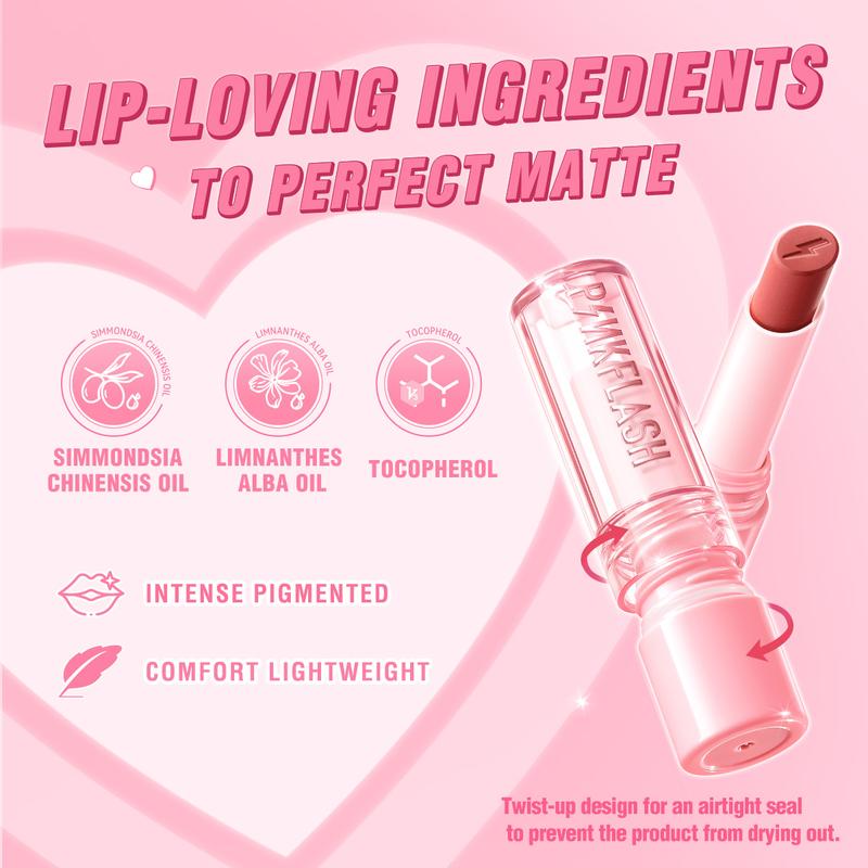 Product Introduction of [Official]PINKFLASH #LovingHeart Soft Matte Transfer-proof Lipstick Creamy Smooth Non-crack 12H Wearing Intense Pigmented 5