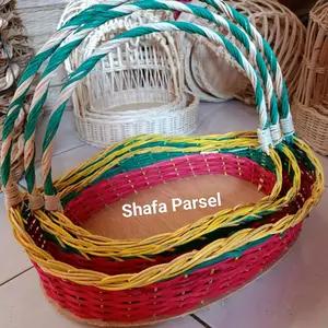 Paket 3 Pcs Keranjang rotan ombak warna tangkai Hantaran dan Buah Ombak Warna dengan Desain Unik