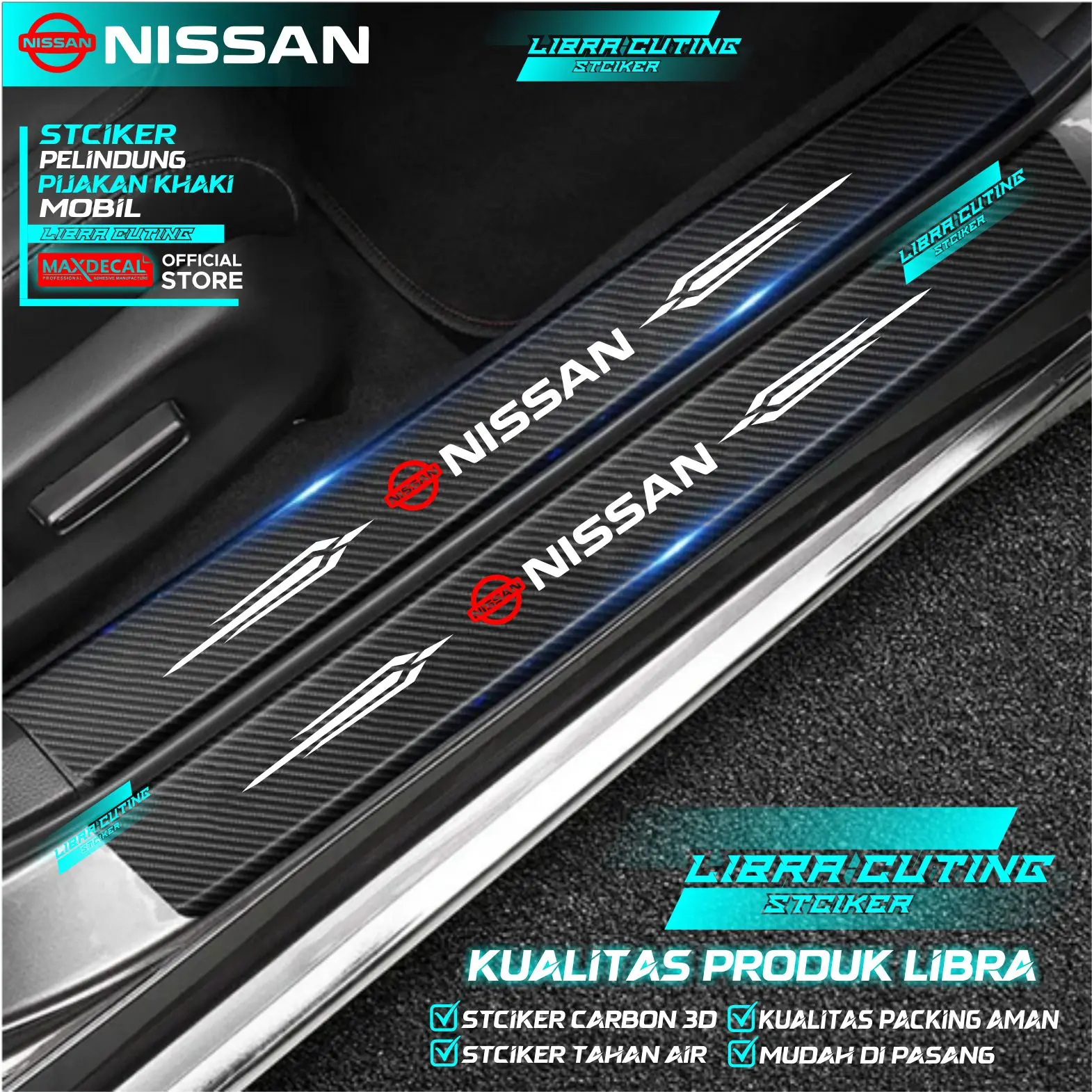 stciker carbon 3d pelindung pijakan kaki unvevesal mobil nissan livina stciker bisa cod
