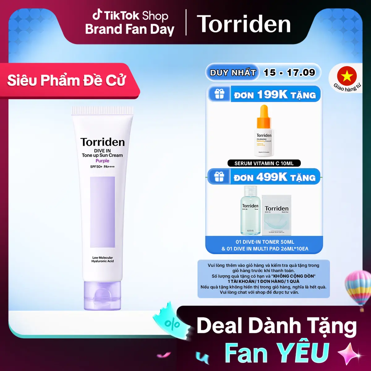 Kem Chống Nắng Torriden Dive In Tone Up Sun Cream Purple SPF50+ PA++++ 60ml