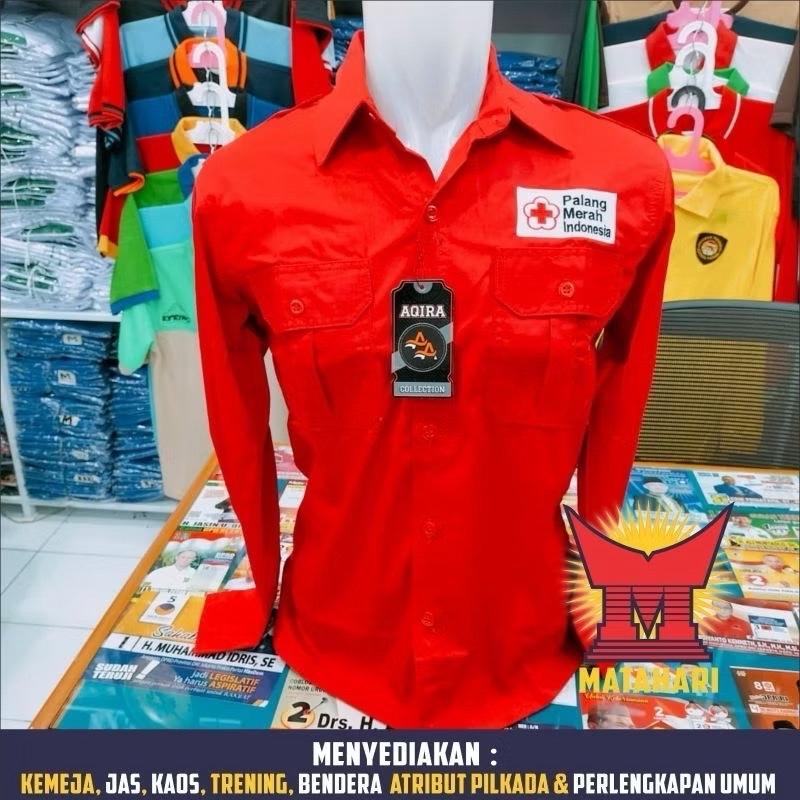 KEMEJA PDH PMI PMR KEMEJA MERAH Kerah Panjang Atasan Pria Wanita Cowok Baju