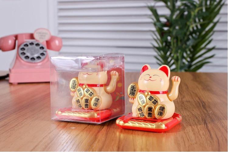 Pajangan Kucing KECIL (6x6x7.5 Cm) untuk Meja Kerja ataupun Rumah (Tenaga Cahaya / Solar)