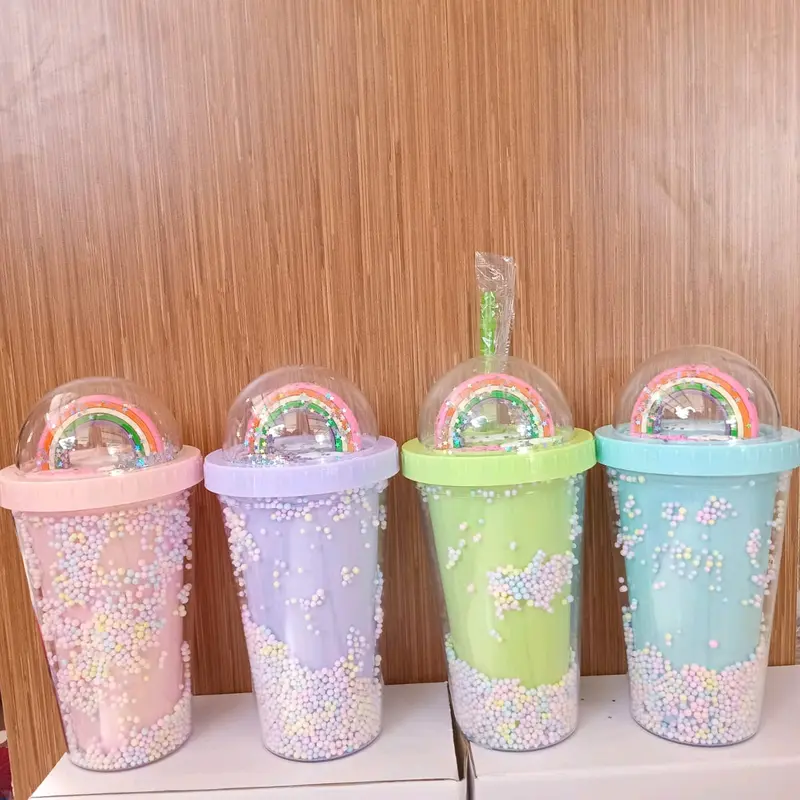 BOTOL MINUM TUMBLER GLITER RAINBAW PELANGI FOAM 550 ML 1