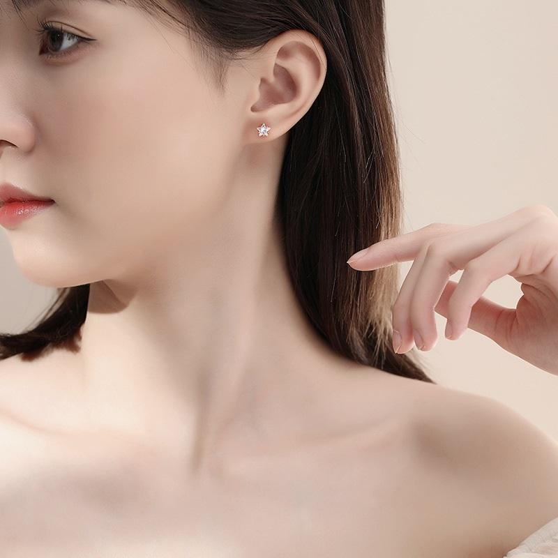 Sterling Silver 925 Earrings Star Shape Stone Đối với phụ nữ đeo hàng ngày Không phai 4