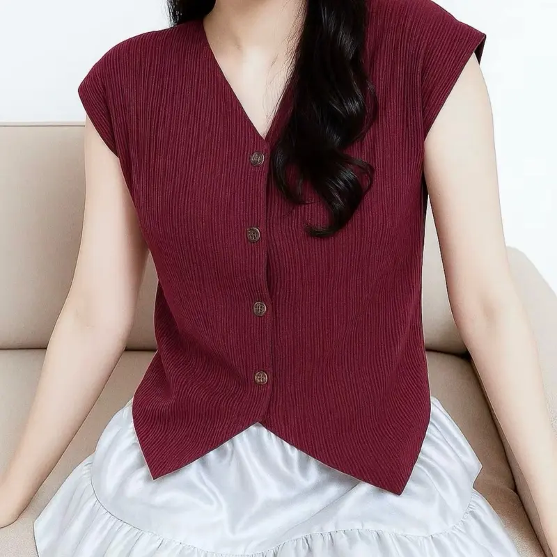 MAVEE VEST - Atasan vest knit rompi kancing sleeveless wanita basic premium