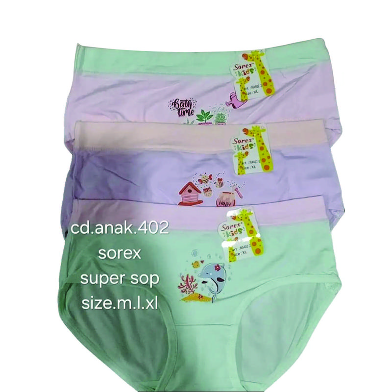 Sorex Kids (3pc, 6pc, 12pc) CD/ Celana Dalam Anak Perempuan Segitiga  NA402-2 SuperSoft Motif Fashion 4