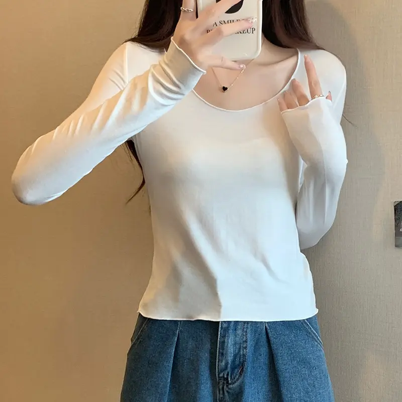Baju Kaos Lengan Panjang Tipis Slim Fit U Neck Polos 3