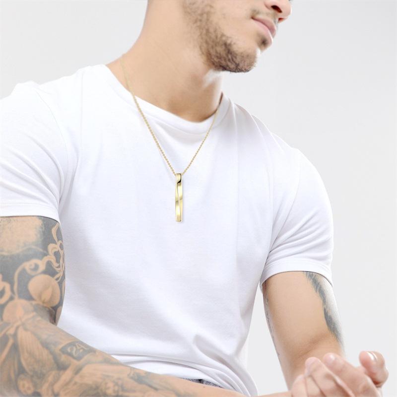 Kalung Titanium Liontin Balok Spiral Pria Punk Hip Hop Bahan Titanium Desain Modern Elegan Cocok Gaya Punk Hip Hop Simpel asli ori anti luntur