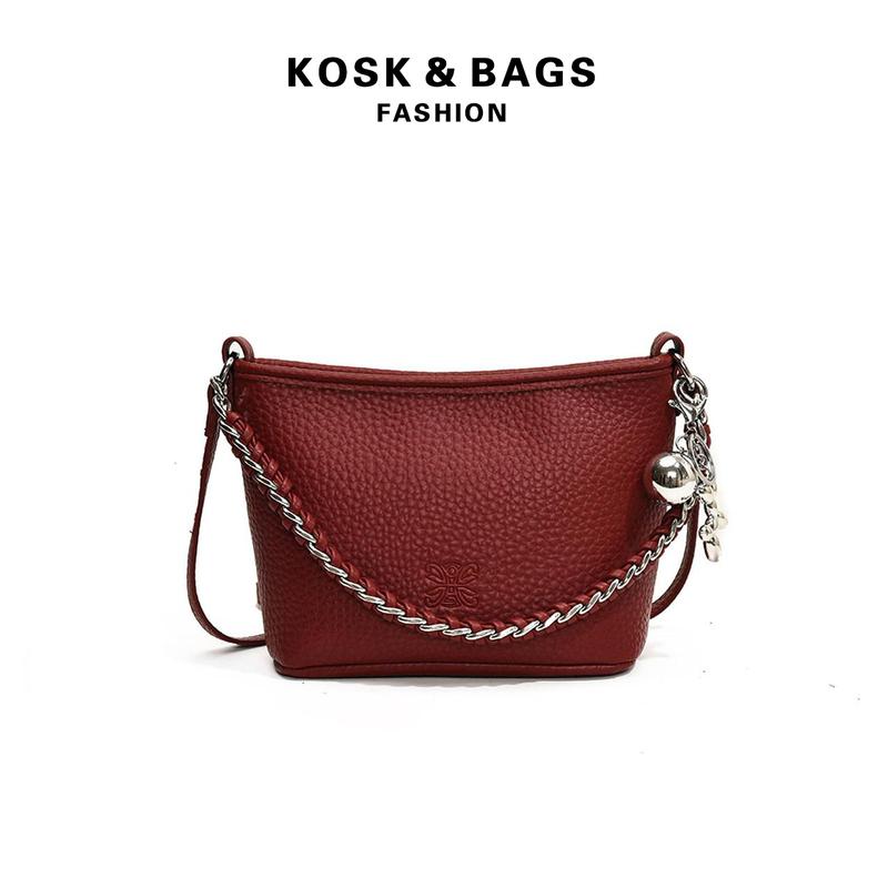 KOSK-Túi Bucket Dây Xích Da PU, Màu Trơn KOSK, Túi Xách Thời Trang Thường Ngày Túi Đeo Chéo Nữ, (Không có mặt dây chuyền) Bag Đeo Vai