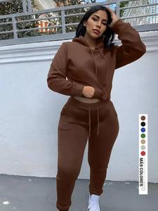 Conjunto de sudadera con capucha y bolsillo tipo canguro para mujer, sudadera con capucha de manga larga y pantalones jogger ajustados, ropa de otoño e invierno para uso diario