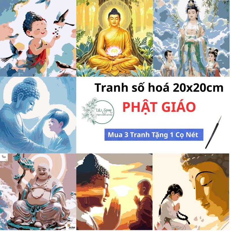   Có sơn bóng  Tranh tô màu số hoá DIY khổ NHỎ 20x20cm đã căng khung- Tranh Phật 