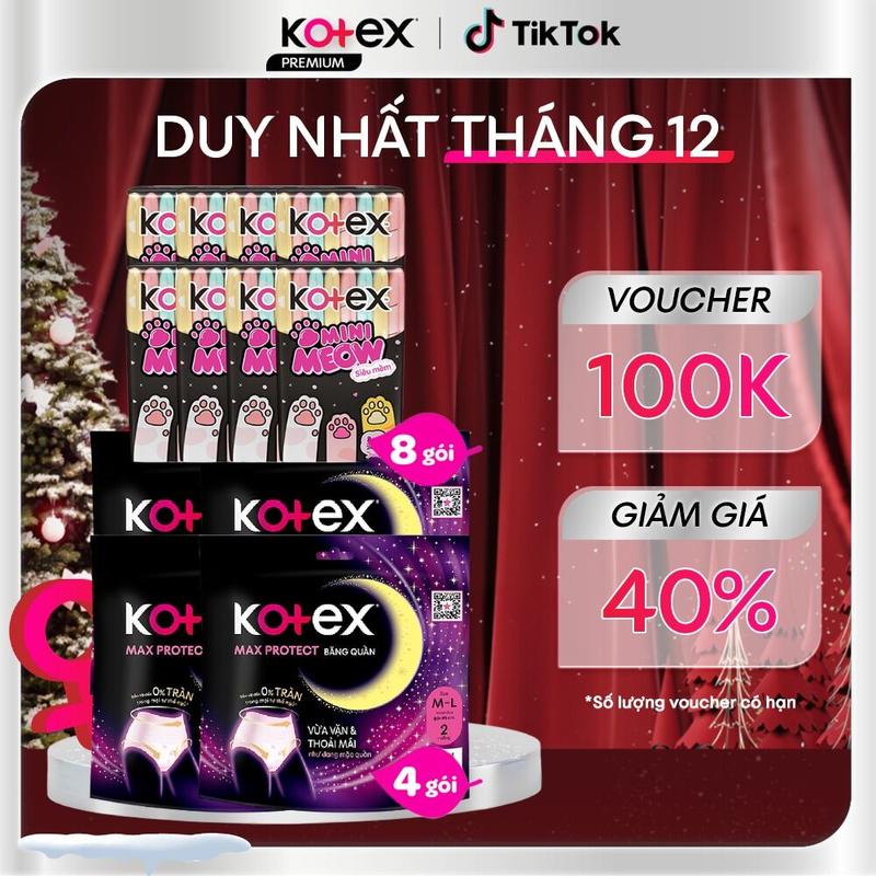 QUÀ TẶNG HOT 8 Băng vệ sinh Kotex MiniMeow Siêu mềm siêu mỏng cánh 8 miếng gói Mặt bông Siêu mềm thoáng khí bvs mèo tiện lợi + 4 gói Kotex đêm dạng quần cõ M L 2 quần gói Chống tràn thấm hút tốt thoáng khí không lộ viền siêu mỏng bảo vệ 360°