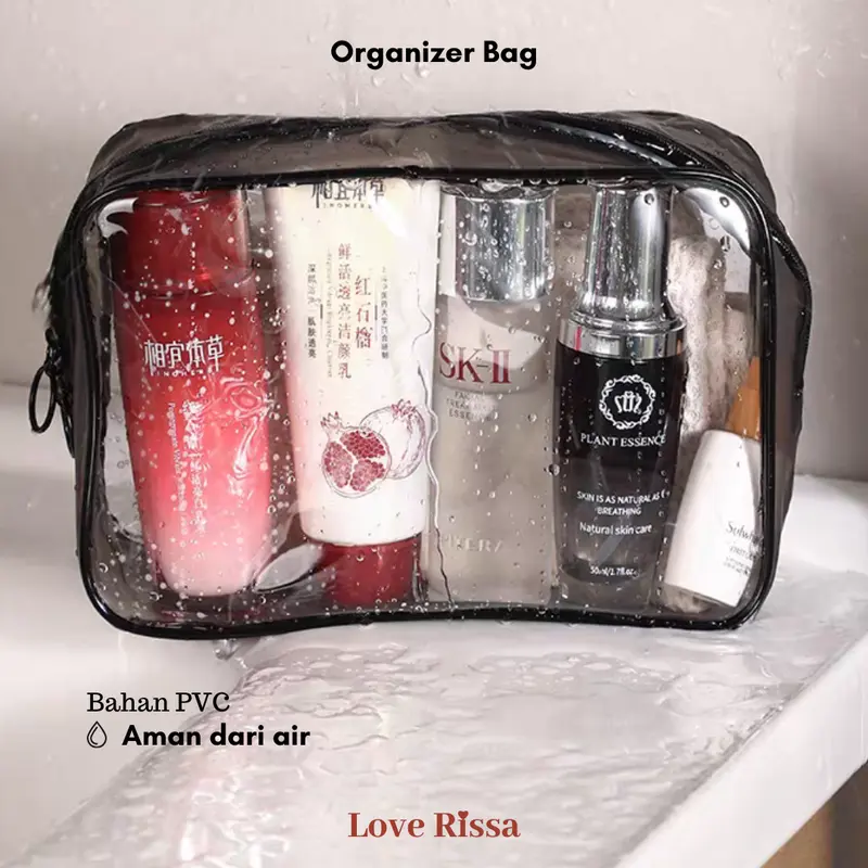[RISSA] Pouch Transparan PVC Waterproof Tas Make Up Pouch Travel Kecil Anti Air Pouch Kantor Tempat Pensil Lucu Tempat Makeup Mini Kantong Kecil Alat Sekolah Kantor Lucu Zipper Love Rissa 5