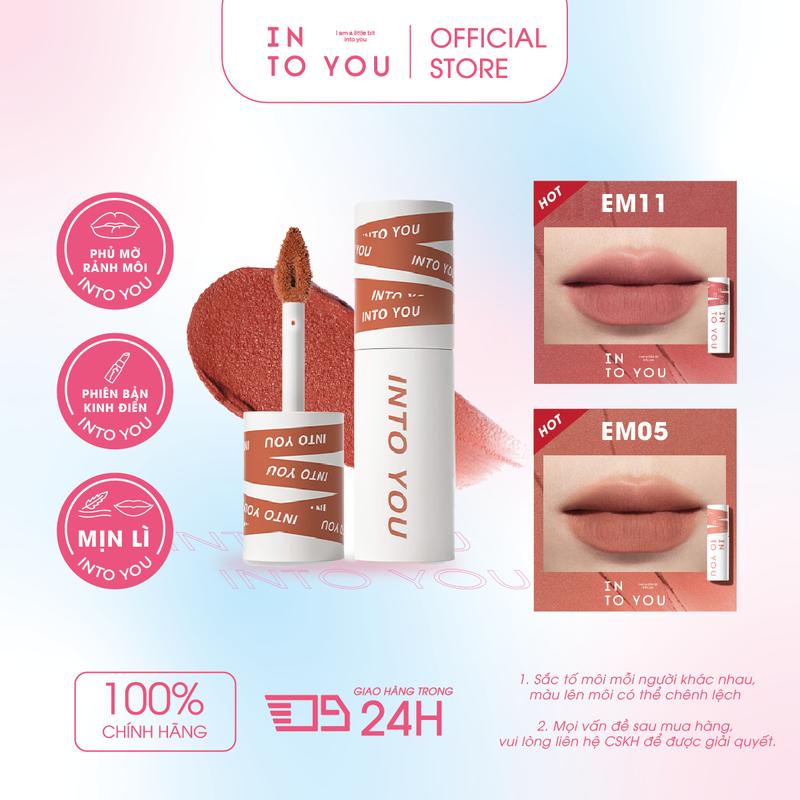 Son Bùn INTO YOU Em11 EM05 Chất Xốp Mềm Lì Nhẹ Dễ Tán Không Dính Ly Dùng Cho Cả Môi Và Má 2g