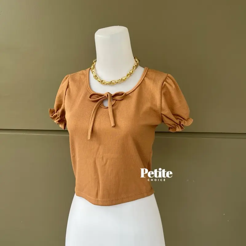 Petitechoice | KATHIE Top - Atasan Wanita Stretch Rajut Casual Puffy Shoulder Sailor Neck Leher V Knit coquette bow 5