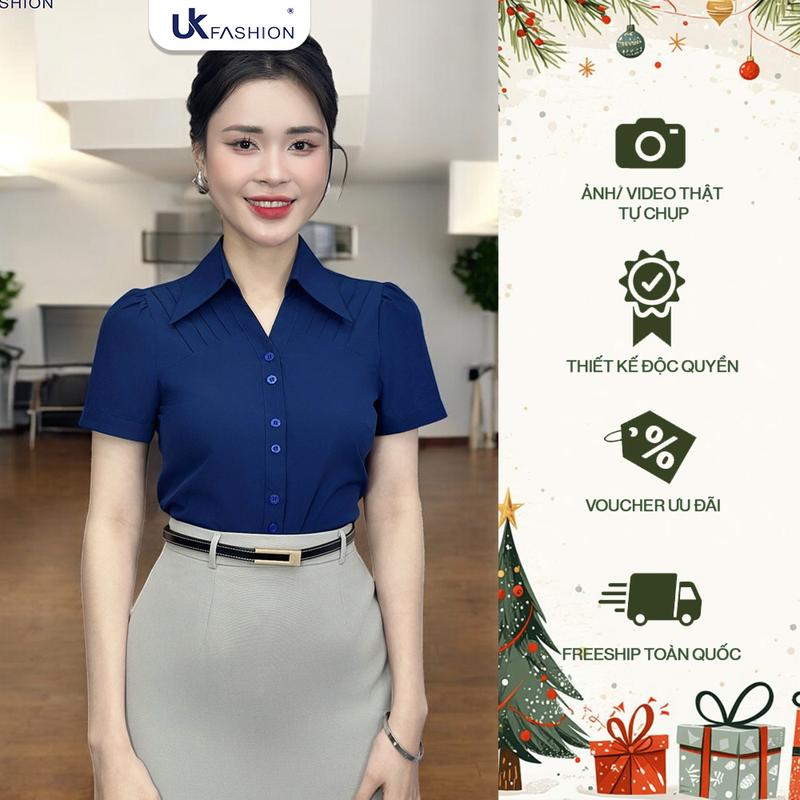 Áo Sơ Mi Cổ Đức V Bấu Dọc Vai UK Fashion Công Sở Nữ Thanh Lịch Nữ Tính Vải Mềm Mịn UKSM2501020