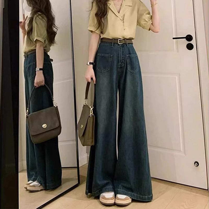 COD LULU Biru Retro High Waist Kuolt Celana Jeans Panjang Wanita 8