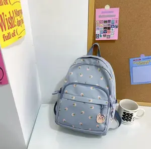 NGETOP - Tas Ransel mini Wanita Korean Motif Bunga Bahan Kanvas Nylon Warna Hitam Pink Biru Krem Backpack Sekolah Anak SD SMP SMA Cewek