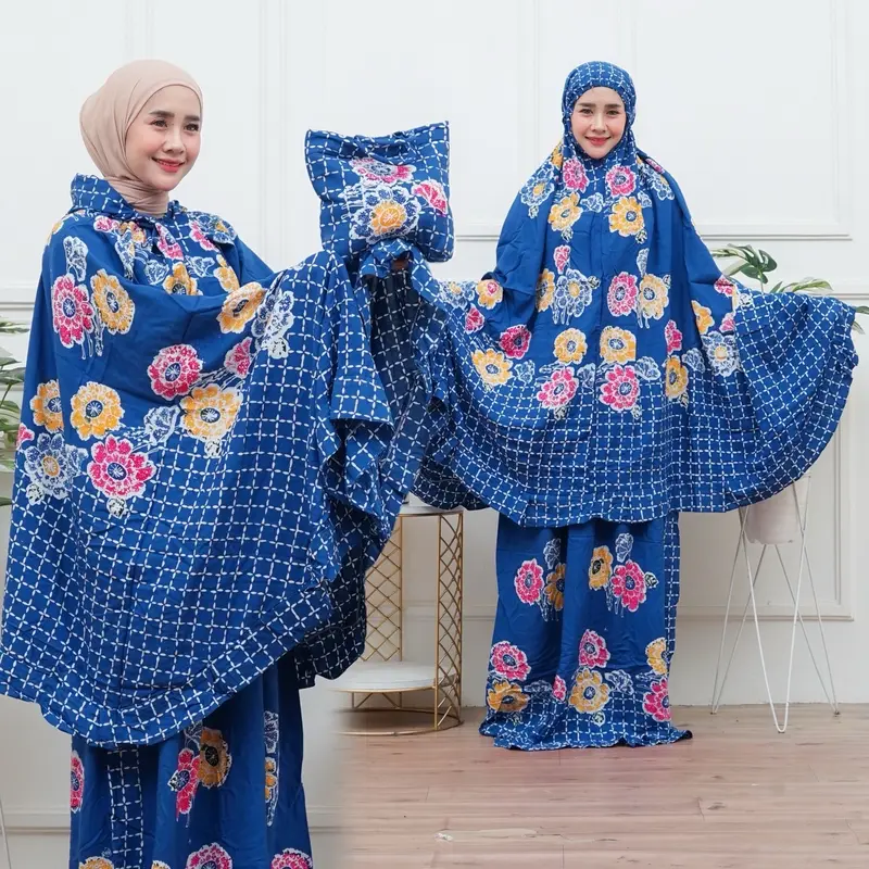 Mukena Cap Batik Rayon Premium Tsuroya Dewasa Muslim Polka Dot Bunga 4