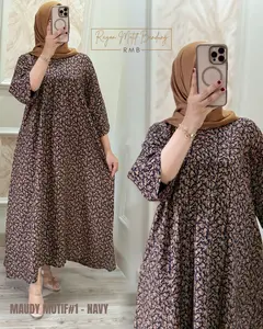 MAUDY MIDI  DRESS RAYON MOTIF BY RMB - Motif Premium Bahan Katun Lembut Flowy Elegan Resleting Depan Busui Tangan Wudhu Friendly Saku Kanan