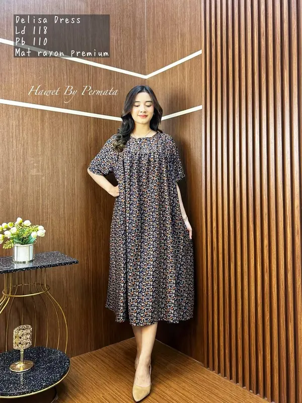 Delisa Dres By Permata Collection Dres Rayon Motif Kekinian 1