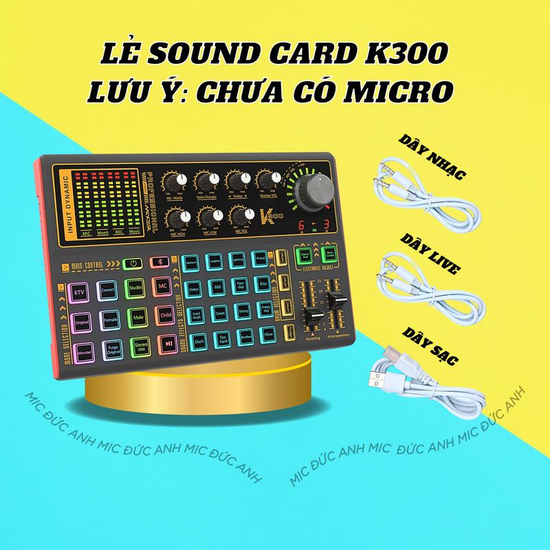 Lẻ Chưa Mic Sound Card K300 Thu Âm Hát Livestream Có Bluetooth Autotune Tích Hợp Pin Sạc Chất Liệu ABS Đèn LED RGB Tương Thích Micro & Điện Thoại